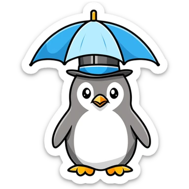 penguin with an umbrella tophat sticker