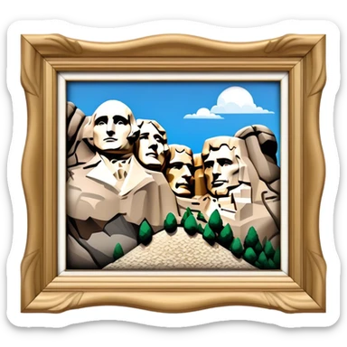 Cinematic Realistic Mount Rushmore Landmark Emoji, showcasing monumental carved presidential faces rendered with crisp textures and dynamic, historical lighting. sticker