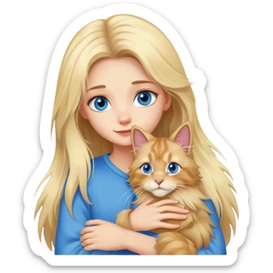 blonde girl blue eyes hugging a Maine Coon sticker