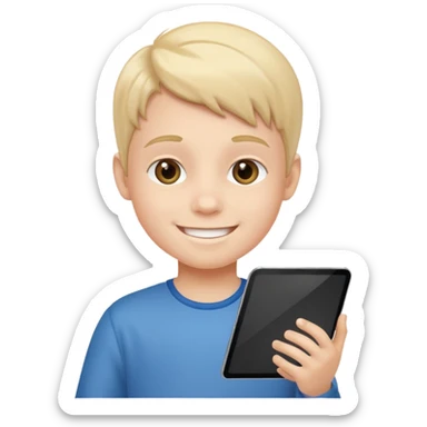 a kid is holding a Tablet  sticker