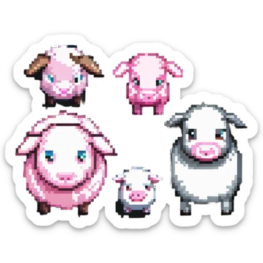 Minecraft style sheep and a blocky pig friend together sticker