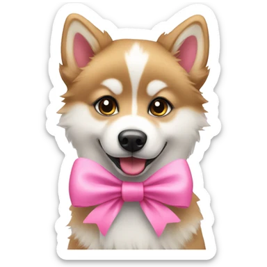 Pomsky wearing a pink bow sticker
