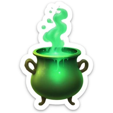 green magic cauldron with potion sticker