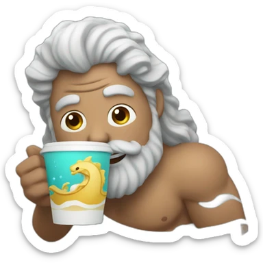 happy Poseidon drinks coffee sticker