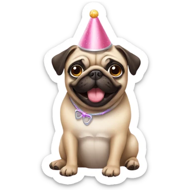 Pug wearing a birthday hat getting a pedicure sticker