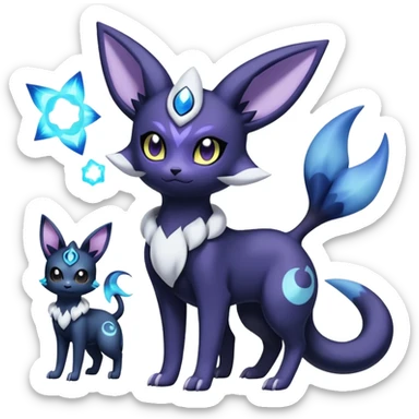 Nebulae Noibat-Espeon-Meowstic-Umbreon-Fakémon-hybrid-creature (full body)  sticker