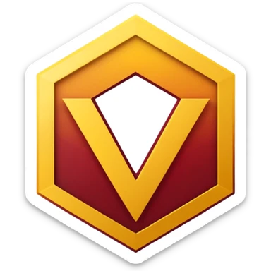 hexagon emblem with a thick yellow-to-gold outline and a dark red gradient inside. In the center, place a bold capital letter V in the same yellow-to-gold gradient as the outline. Keep the shapes clean and geometric, with smooth color transitions and no background color. sticker