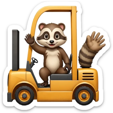 A happy, smiling badger driving a forklift while waving with one hand sticker