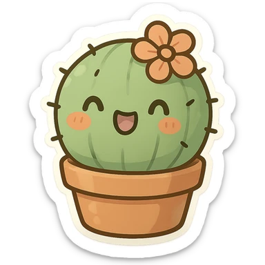 cute and exaggerated chibi sticker-style cactus with a flower on top sticker