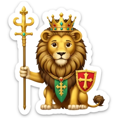 Ethiopian Empire Lion of Judah, crowned lion holding a cross-topped scepter and banner sticker