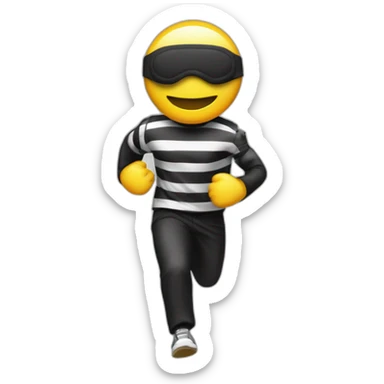 running-with-a-eye-mask-and-a-bag-of-money-on-his-back-and-wearing-black-and-white-striped-clothes-and-black-pants sticker