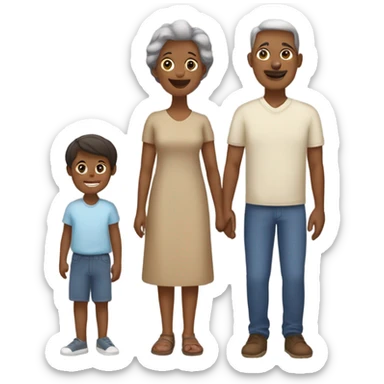 Family of 4, all brown skinned, one grandma, one dad, one mom and one boy child sticker