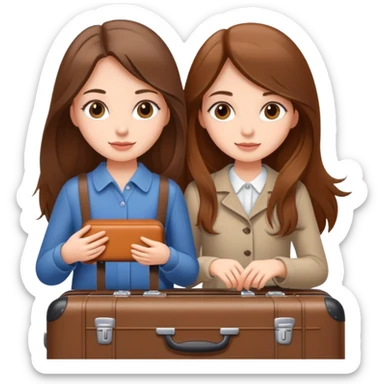 Two beautiful girls with long brown hair packing a suitcase  sticker