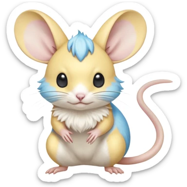 Mustard-Yellow white and cyan-blue Gerbil-Jerboa-Minccino-Emolga-Pachirisu-Pokémon-Fakémon-hybrid-fusion-creature  sticker