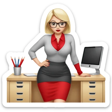 Blond lady.big boobs.glasses.short skirt.no shirt .cleavage .red lipstick .bending over desk forward showing ass.being horny sticker