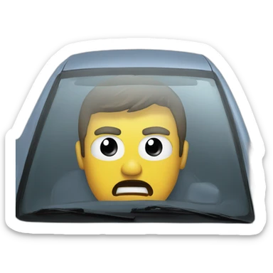 angry man looking at broken car windshield sticker