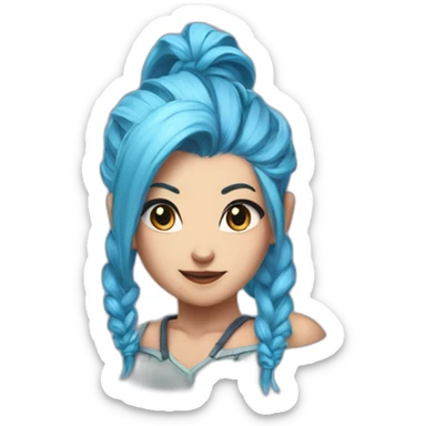 jinx from lol with double ponytail and sky blue hair sticker