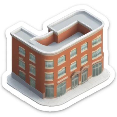 isometric redbrick curved single storey building sticker