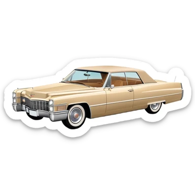 Minimalist beige 1966 Cadillac DeVille, simplified clean lines, 30-degree view, reduced details, essential features only, iconic silhouette, Once Upon a Hollywood inspired, iOS emoji style sticker