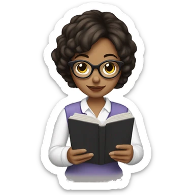 Brunette Girl with glasses reading in kindle sticker