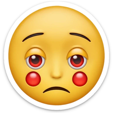 An emoji with red round eyes  with lyi tired face! sticker