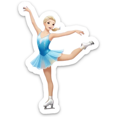 An icon featuring a graceful figure skater performing a spin on a sparkling ice rink. The scene includes a shimmering rink, colorful spotlights, snowflakes gently falling from the sky, and an audience in the stands, with a snowy landscape visible through large windows. Transparent background. sticker