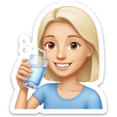 person drinking a glass of water, cheerful and healthy, simple and expressive sticker