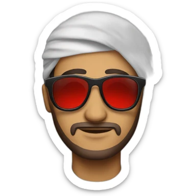 Muslim men with sunglasses take Tunisia flag sticker