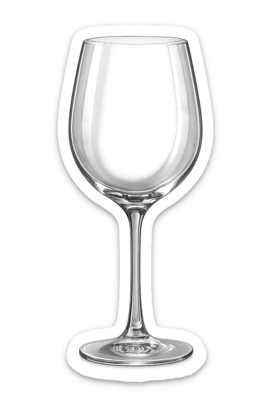 Create a simple and luxurious wine glass icon with a real glass feel, transparent background. The style should convey elegance and realism, focusing on the delicate and clear glass texture, inspired by the referenced wine glass images. sticker