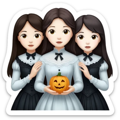 Three Victorian ghosts friends with dark brown hair  one Asian one white one black all beautiful  sticker