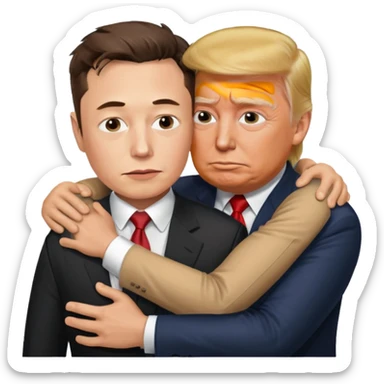sad realistic elon musk with donald trump hugging him sticker