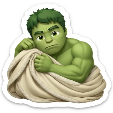Incredible hulk curled up like a cat sleeping lying down in bed under blanket eyes closed sticker