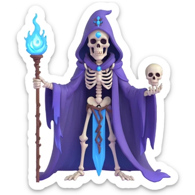 sinister skeletal lich mage with skull staff and dark magical aura sticker