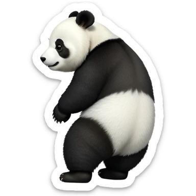 cinematic-[panda bear]-realistic-full-body-standing on all fours-emoji,-tail-tucked-close,-head-tilted-dramatically,-thick-[black and white]-fur,-simplified-yet-realistic-focused-features,-highly-detailed,-glowing-with-an-almost-sarcastic-glow sticker