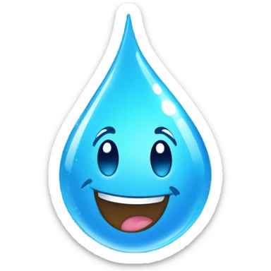 Generate a cheerful blue water droplet emoji with a happy face and sparkling freshness. sticker