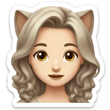 girl with brown eyes brown long hair cute beautiful with Persian cat Siamese color sticker