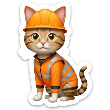 tabby cat standing in orange hi-vis clothing sticker