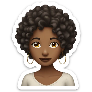 Girl with black waves/curly hair, and dark brown eyes, hoop earrings sticker