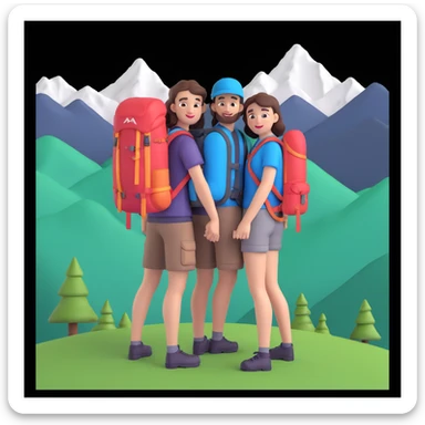 back packer couple posing, mountains in background,   close up pose sticker