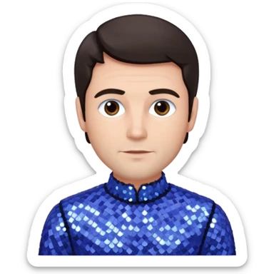 Jeff East, Actor with dark brown hair, periwinkle sequin outfit sticker