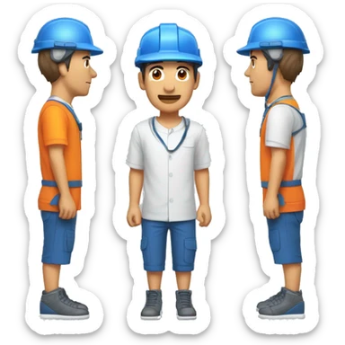 Técnico que repara electrodomésticos, con una gorra naranja y una camisa azul con blanco, con humor triste.  sticker