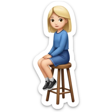 a girl is sitting on a stool facing whole body toward left side sticker