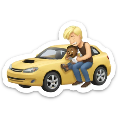 blonde dad plays cars with babyson sticker