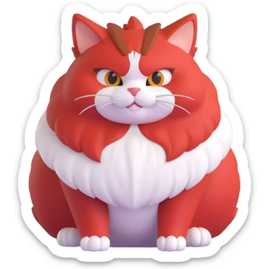 A happy, moderately plump barbarian cat that is red and white, fluffy sticker