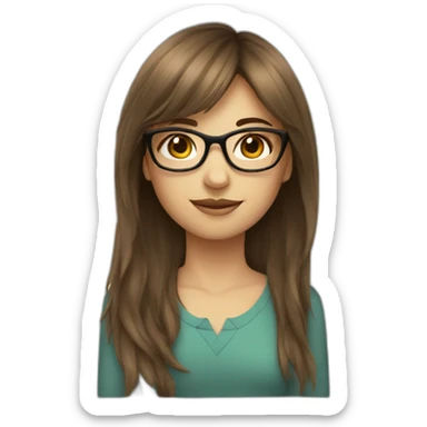 Girl with brown hair and bangs and glasses sticker