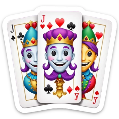 3 poker cards, with crazy colorful human jolly jokers inside sticker