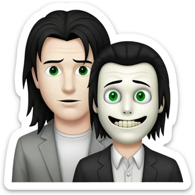 Rick Astley with a big sideways Jeff The Killer face, and the background is (ever so slightly greenish) gray but you can only see half of the background sticker