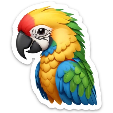 Meme-Worthy cute Sleeping Macaw Portrait Emoji, Head resting peacefully with a contented smile, showcasing a cascade of colorful feathers and eyes gently closed in serene slumber, Simplified yet comically adorable features, highly detailed, glowing with a soft, drowsy tropical light, high shine, relaxed and utterly lovable, stylized with an air of playful laziness, bright and heartwarming, soft glowing outline, capturing the essence of a sleeping parrot that feels destined to become the next viral icon of adorable rest! sticker