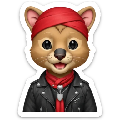 Fossa animal in a red bandana dressed as a rock singer winks sticker