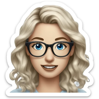 Hyper Realistic Balayage pale beautiful tattooed woman with glasses and blue eyes happy  sticker